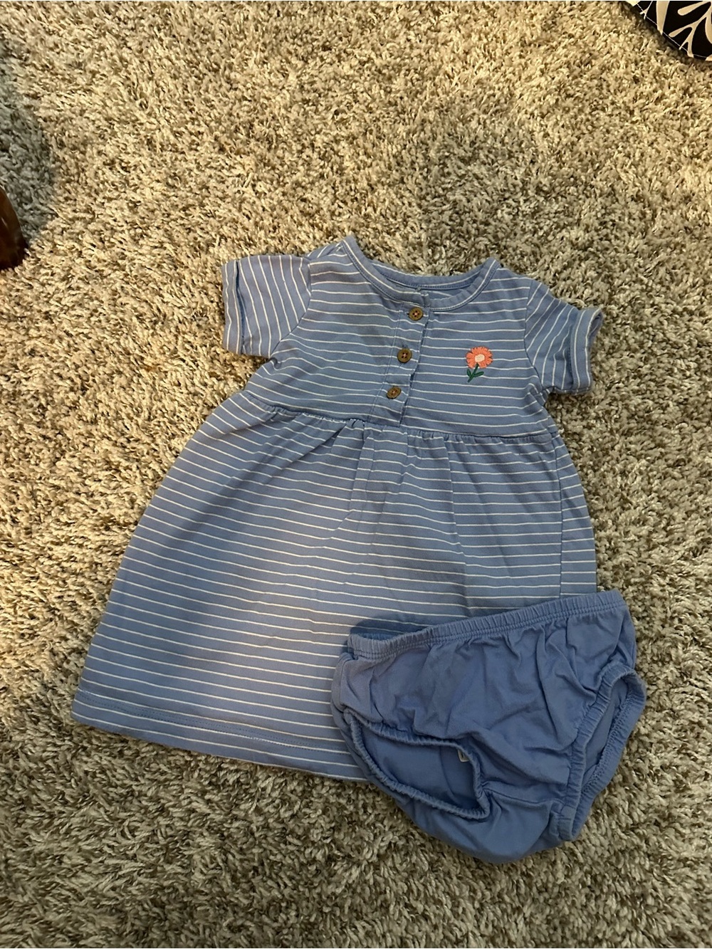 Carter's Light Blue Striped Dress with Coral Flower
